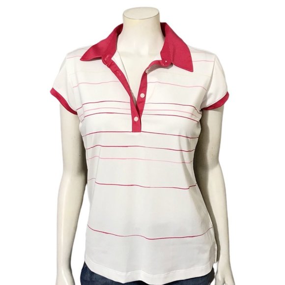 Adidas Climalite Womens Golf Pink & White Stripe Top Sz-Medium - Picture 1 of 11